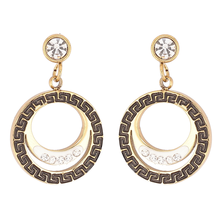 Серьги Xuping TTM Stainless Steel цвет 14К пусеты Круглые подвески с греческим узором черной эмалью фото №8