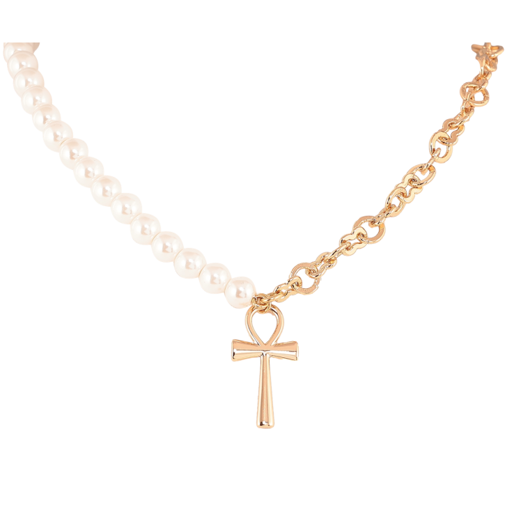 Колье Xuping Позолота 18K Цепочка с жемчужной нитью и крестом Анх длинна 42-47см х 6мм фото №23