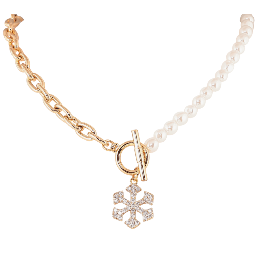 Колье Xuping Позолота 18K Цепочка с жемчужной нитью и подвеской снежинка длинна 41см х 6мм фото №1