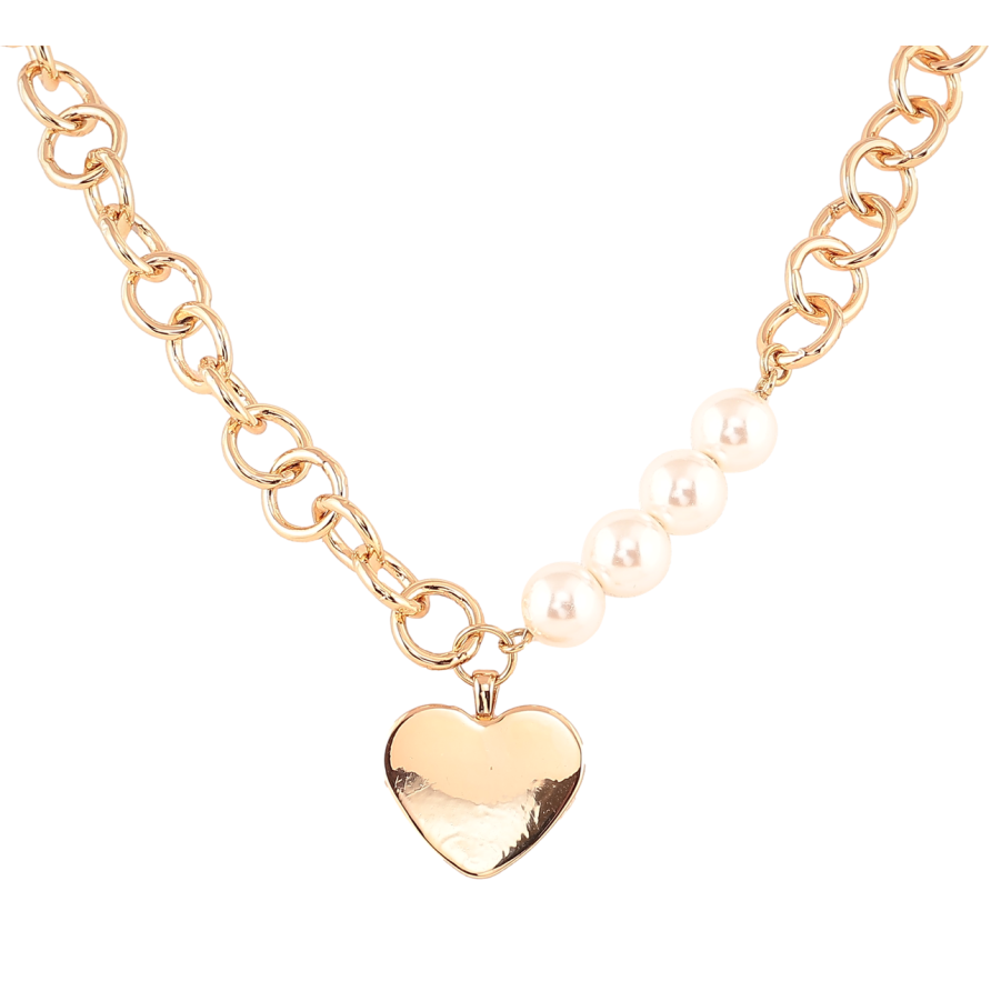 Колье Xuping Позолота 18K Цепочка с жемчужными бусинами и подвеской сердце длинна 43-49см х 4-9мм фото №1 Колье Xuping Позолота 18K Цепочка с жемчужными бусинами и подвеской сердце длинна 43-49см х 4-9мм фото №1