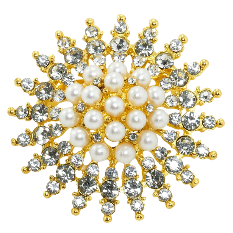 Брошь Жемчужный цветок с стразами фото №1