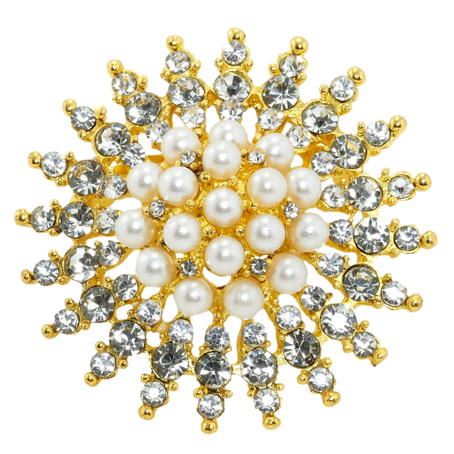 Брошь Жемчужный цветок с стразами фото №1