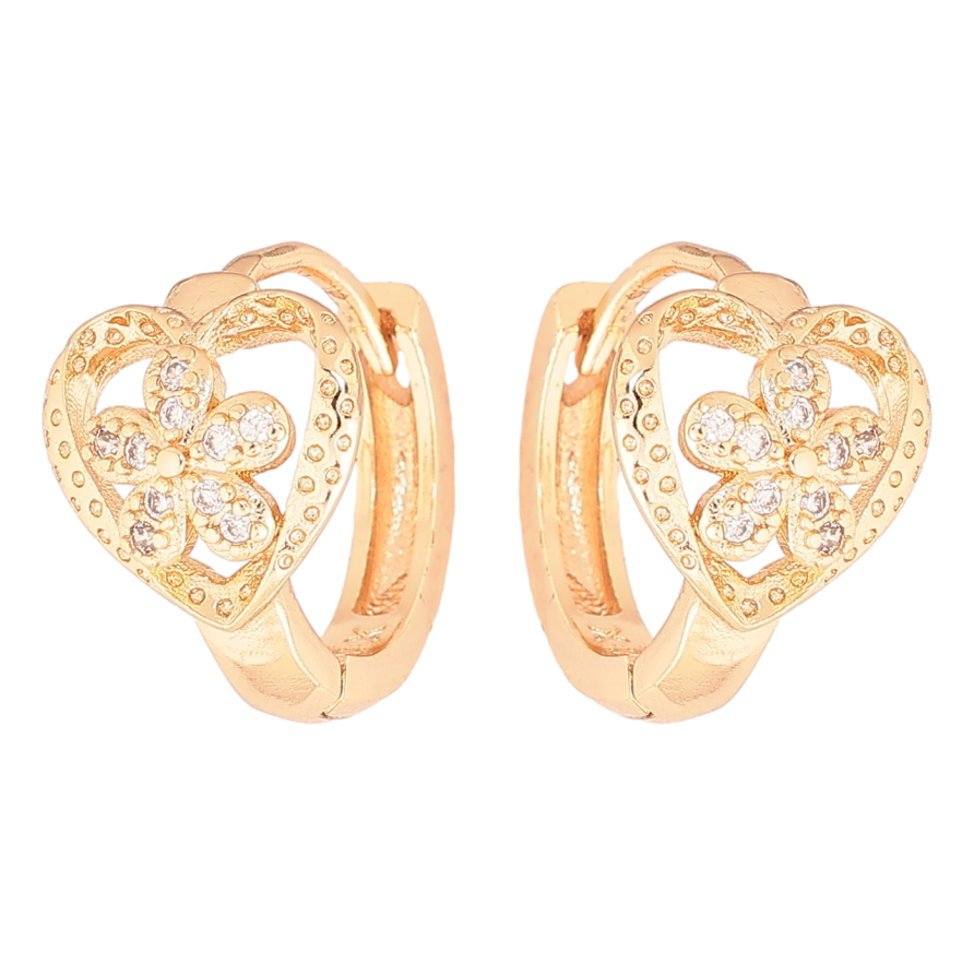 Серьги Xuping M&L Цвет 18K колечки Сердечки с цветочками фото №1 Серьги Xuping M&L Цвет 18K колечки Сердечки с цветочками фото №1