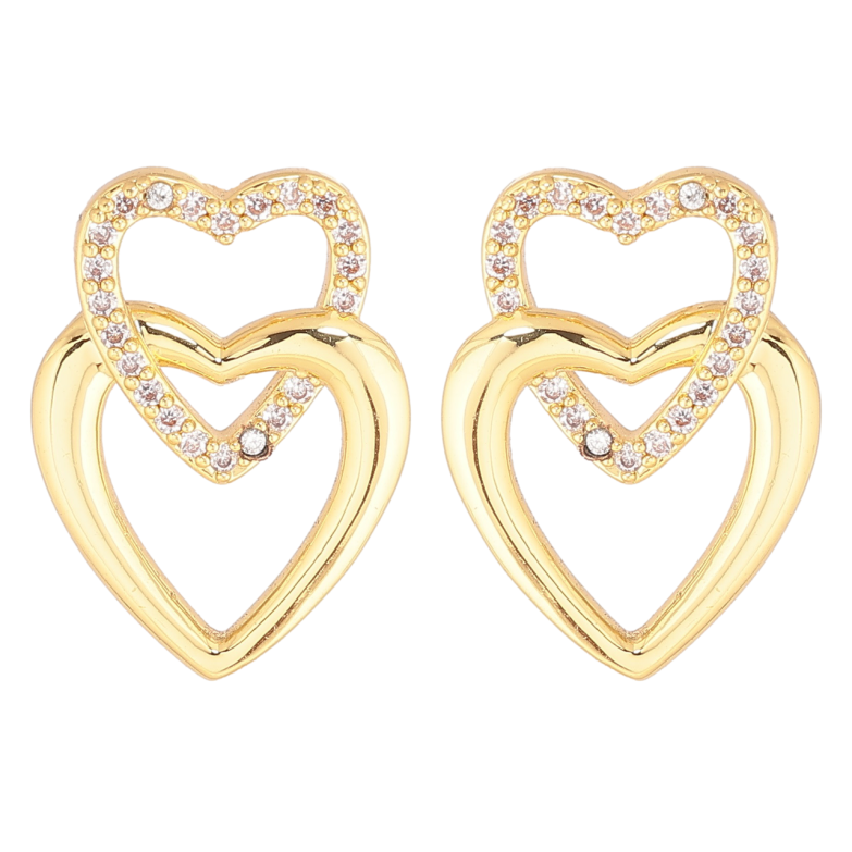 Сережки Xuping Позолота 14K пусети «Сердечка з кристалами» фото №1