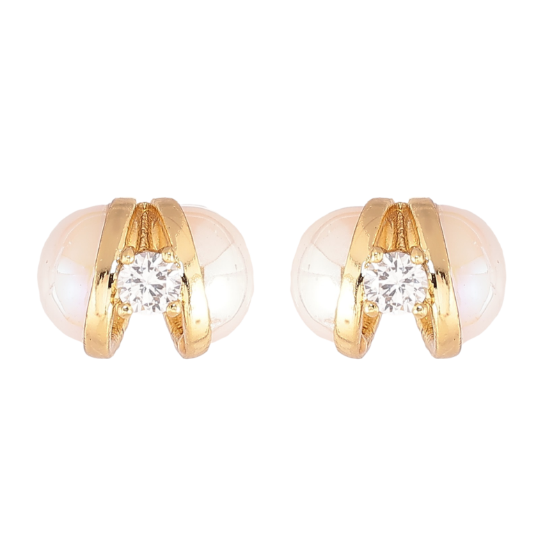 Сережки Xuping Позолота 14K пусети «Половинки перлин з кристалами» фото №1 Сережки Xuping Позолота 14K пусети «Половинки перлин з кристалами» фото №1