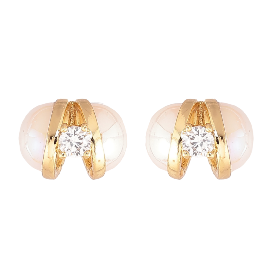 Сережки Xuping Позолота 14K пусети «Половинки перлин з кристалами» фото №1 Сережки Xuping Позолота 14K пусети «Половинки перлин з кристалами» фото №1