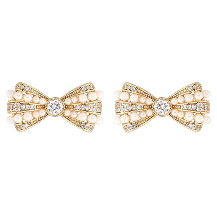 Сережки Xuping Позолота 14K пусети «Банти з кристалами та перлинами» фото №8