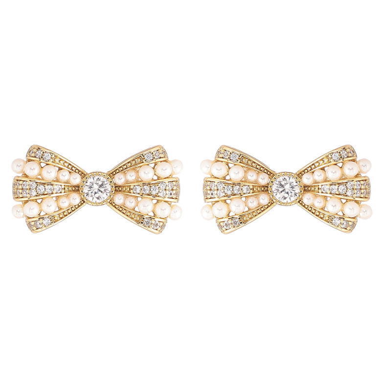 Сережки Xuping Позолота 14K пусети «Банти з кристалами та перлинами» фото №1