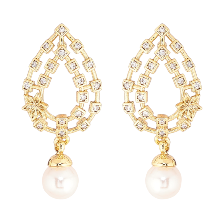 Сережки Xuping Позолота 14K пусети «Краплеподібні підвіски з перлинами» фото №14
