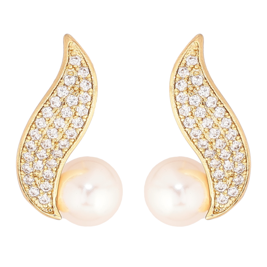 Сережки Xuping Позолота 14K пусети «Візерунок з кристалами та перлинами» фото №1 Сережки Xuping Позолота 14K пусети «Візерунок з кристалами та перлинами» фото №1