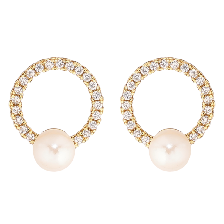 Сережки Xuping Позолота 14K пусети «Кришталеві колечка з перлинами» фото №19