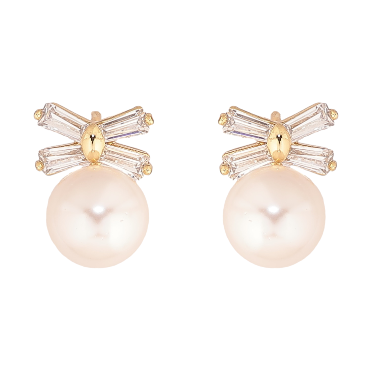 Сережки Xuping Позолота 14K пусети «Перлини з кришталевими бантами» фото №18