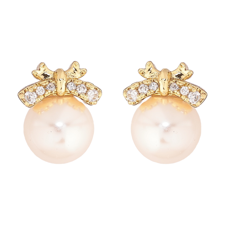 Сережки Xuping Позолота 14K пусети «Перлини з кришталевими бантами» фото №9 Сережки Xuping Позолота 14K пусети «Перлини з кришталевими бантами» фото №9