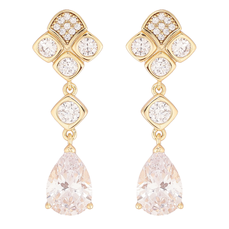 Сережки Xuping Позолота 14K пусети «Кристальні підвіски» фото №18