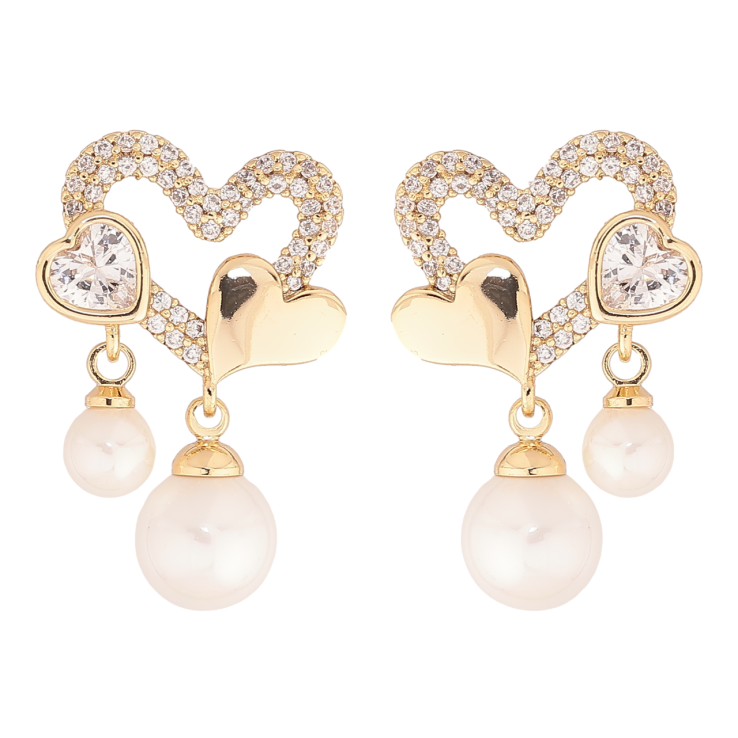 Сережки Xuping Позолота 14K пусети «Сердечка з перлинними підвісками» фото №9