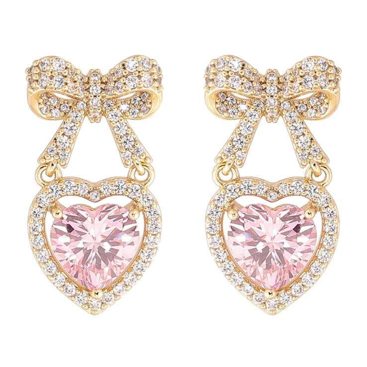 Сережки Xuping Позолота 14K пусети «Банти з рожевими кришталевими сердечками» фото №22