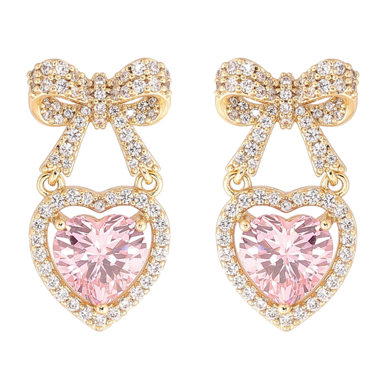 Сережки Xuping Позолота 14K пусети «Банти з рожевими кришталевими сердечками» фото №13