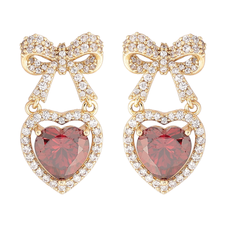 Сережки Xuping Позолота 14K пусети «Банти з червоними кришталевими сердечками» фото №21