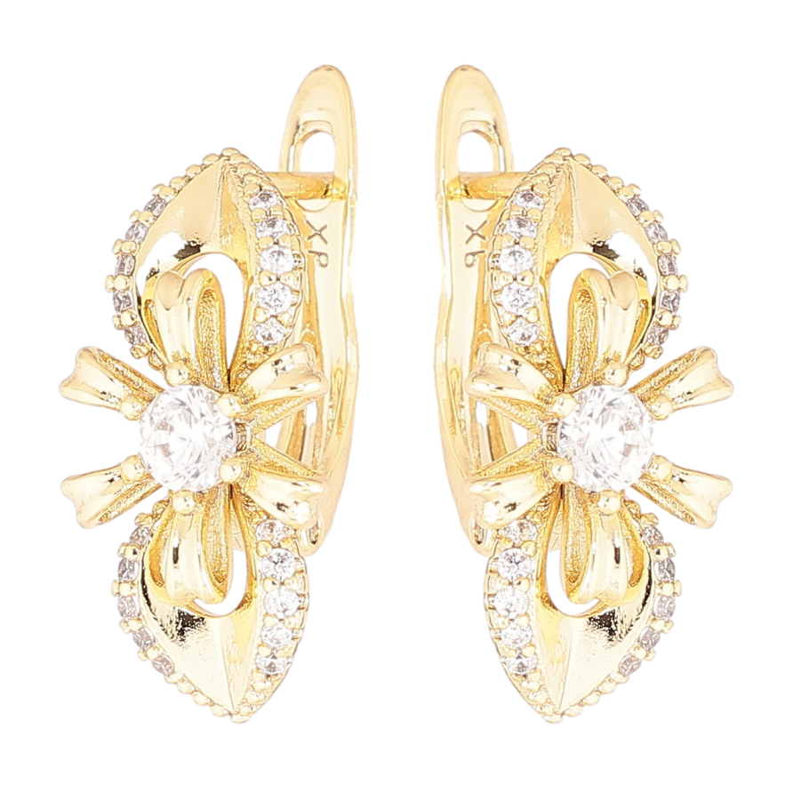 Сережки Xuping Позолота 14K англійський замок «Квіточки з кристалами» фото №1 Сережки Xuping Позолота 14K англійський замок «Квіточки з кристалами» фото №1