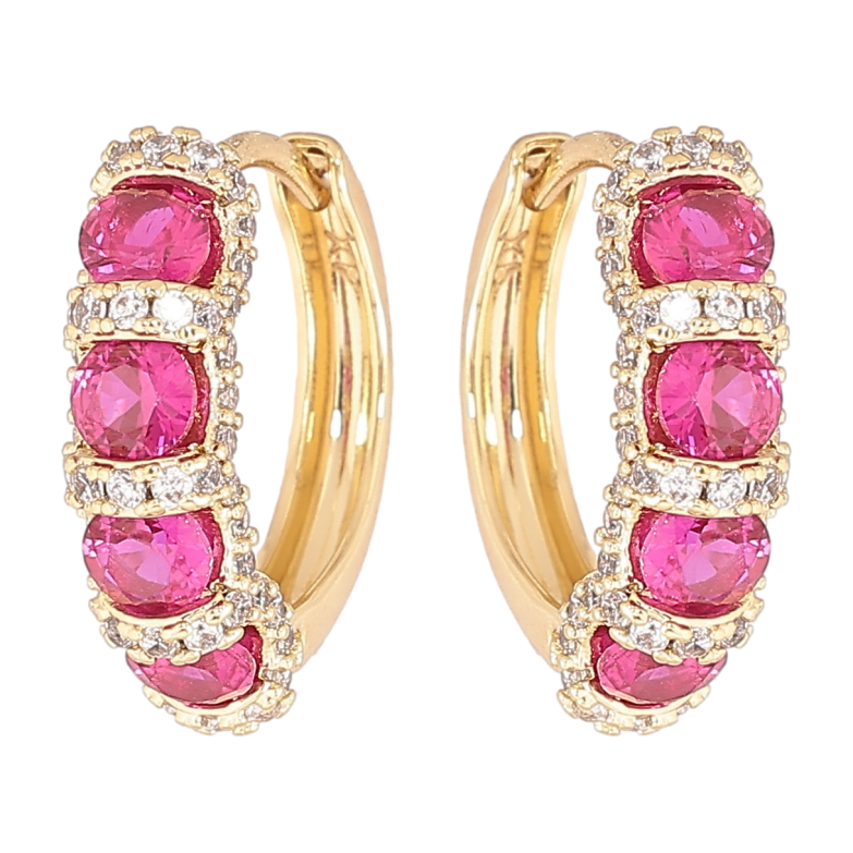 Сережки Xuping Позолота 14K колечка «Інкрустація з рожевими кристалами» фото №2 Сережки Xuping Позолота 14K колечка «Інкрустація з рожевими кристалами» фото №2
