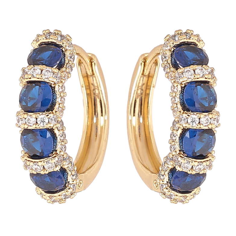 Серьги Xuping Позолота 14K колечки Инкрустация с синими кристаллами фото №1 Серьги Xuping Позолота 14K колечки Инкрустация с синими кристаллами фото №1