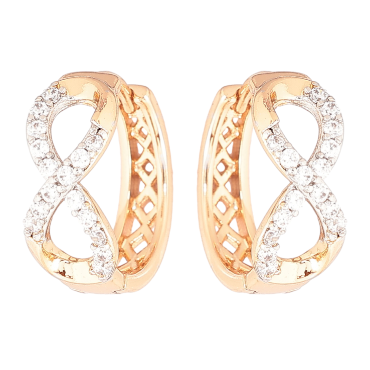 Серьги Xuping Позолота 18K + Родий колечки Восьмерки с кристаллами фото №7 Серьги Xuping Позолота 18K + Родий колечки Восьмерки с кристаллами фото №7