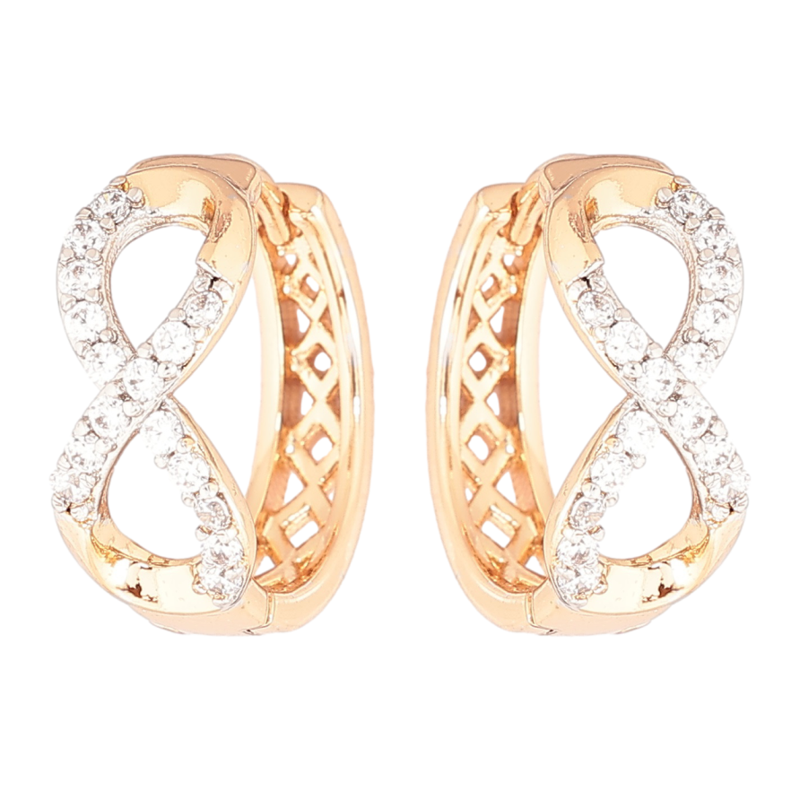 Серьги Xuping Позолота 18K + Родий колечки Восьмерки с кристаллами фото №1