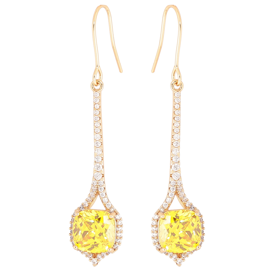 Серьги Xuping Позолота 18K французский замок Подвески с желтыми кристаллами фото №1 Серьги Xuping Позолота 18K французский замок Подвески с желтыми кристаллами фото №1
