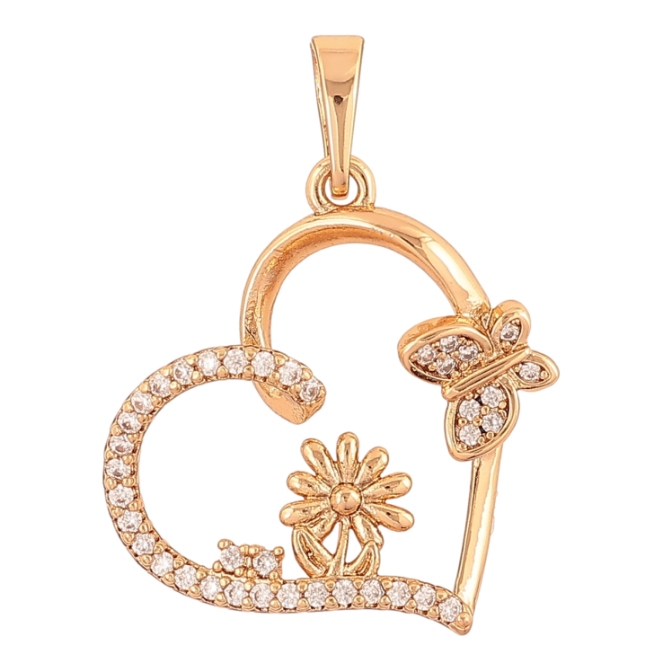 Кулон Xuping Позолота 18K Серце з квіточкою і метеликом» для ланцюжка до 5мм фото №18 Кулон Xuping Позолота 18K Серце з квіточкою і метеликом» для ланцюжка до 5мм фото №18