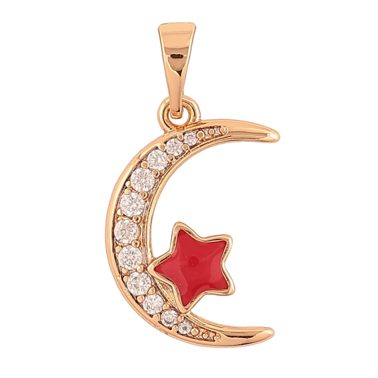 Кулон Xuping Позолота 18K Полумесяц и звезда с красной эмалью для цепочки до 5мм фото №4