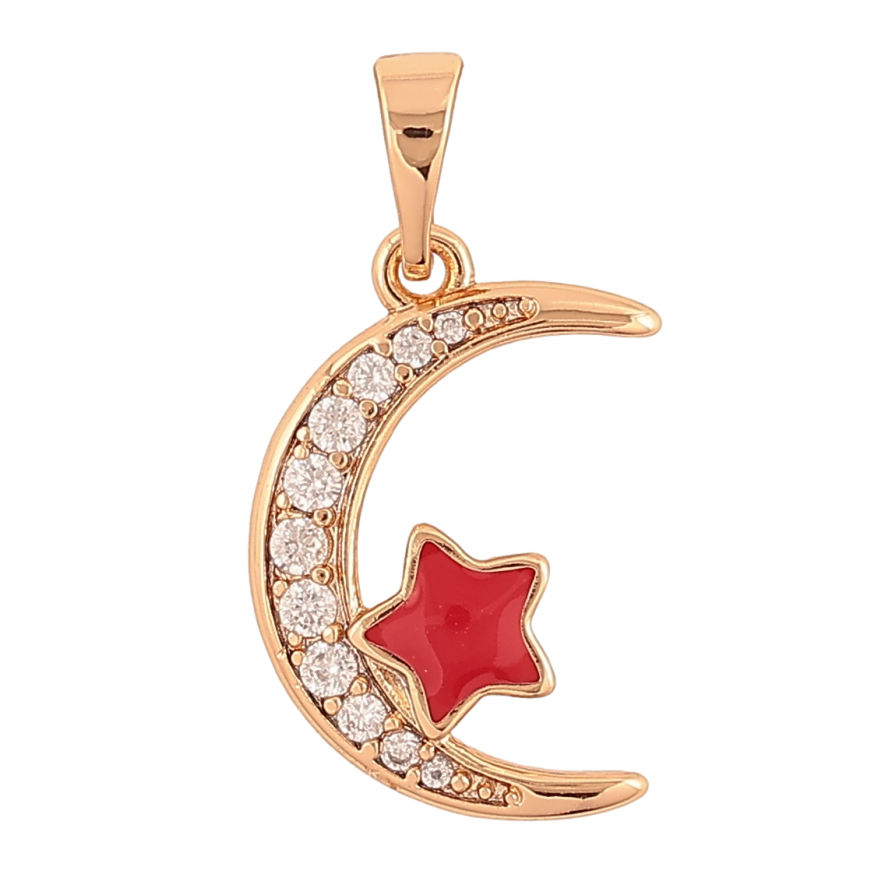 Кулон Xuping Позолота 18K Полумесяц и звезда с красной эмалью для цепочки до 5мм фото №1 Кулон Xuping Позолота 18K Полумесяц и звезда с красной эмалью для цепочки до 5мм фото №1