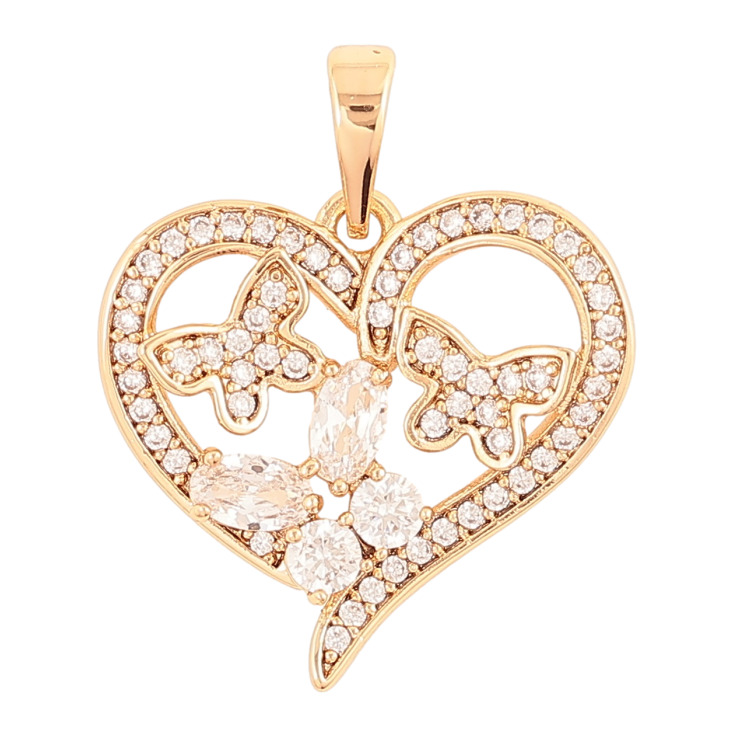 Кулон Xuping Позолота 18K «Серце з метеликами інкрустація кристалами» для ланцюжка до 6мм фото №4
