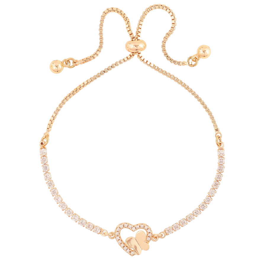 Браслет Xuping M&L Колір 18K «Доріжка кристалів і серце з метеликом» на бігунку, довжина 12-23см х 1.5мм фото №1 Браслет Xuping M&L Колір 18K «Доріжка кристалів і серце з метеликом» на бігунку, довжина 12-23см х 1.5мм фото №1