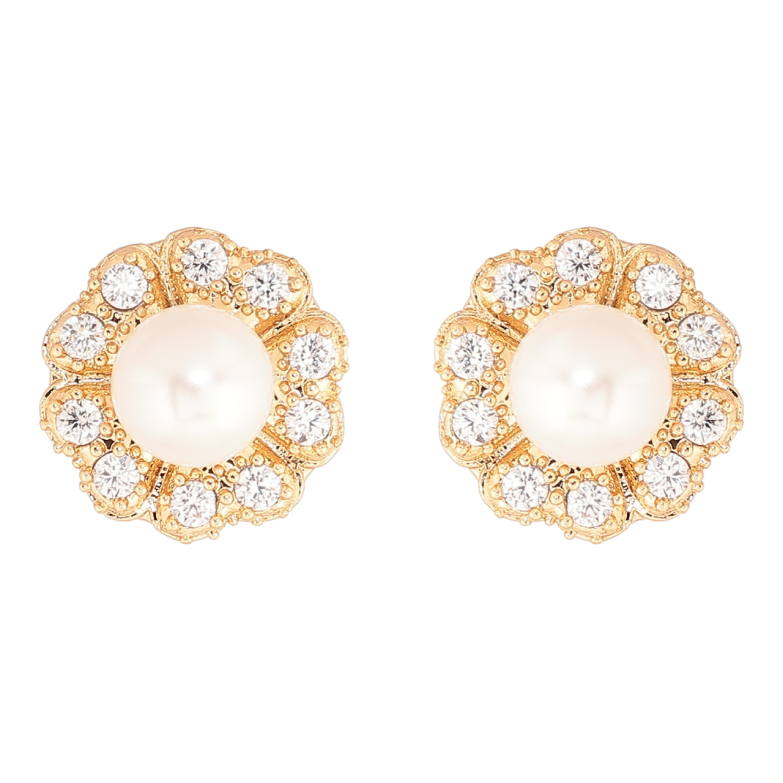 Сережки Xuping Позолота 18K пусети «Квіточки з кристалами та перлиною» фото №3 Сережки Xuping Позолота 18K пусети «Квіточки з кристалами та перлиною» фото №3