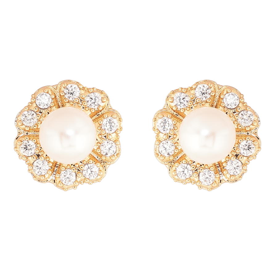 Сережки Xuping Позолота 18K пусети «Квіточки з кристалами та перлиною» фото №1 Сережки Xuping Позолота 18K пусети «Квіточки з кристалами та перлиною» фото №1
