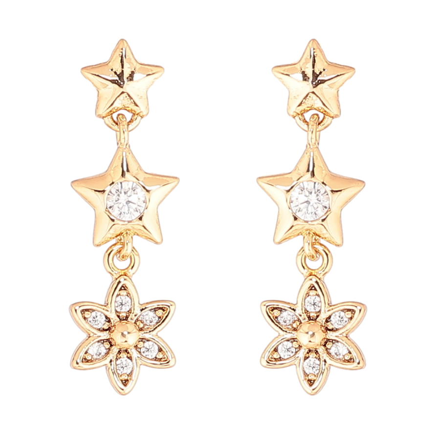 Серьги Xuping Позолота 18K пусеты Подвески с звездами и цветочками фото №1 Серьги Xuping Позолота 18K пусеты Подвески с звездами и цветочками фото №1
