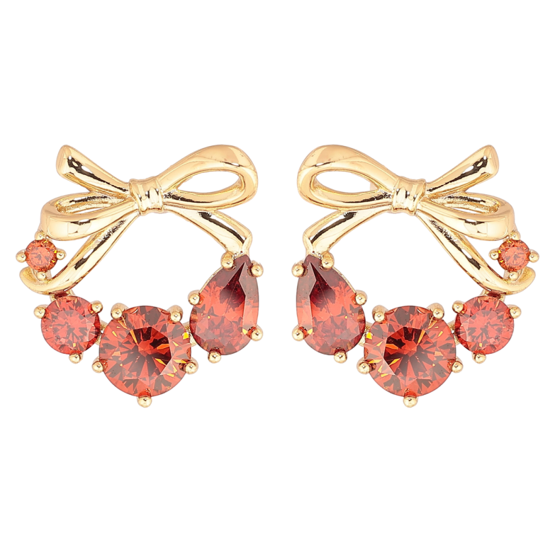 Сережки Xuping Позолота 18K пусети «Банти з червоними кристалами» фото №1 Сережки Xuping Позолота 18K пусети «Банти з червоними кристалами» фото №1