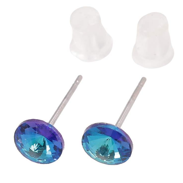 Сережки Xuping колір Родій з кристалами Swarovski пусети Кристали Bermuda Blue» ø 6мм фото №6