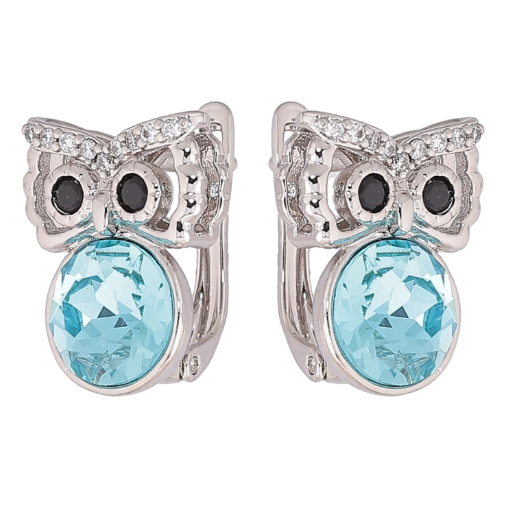 Сережки Xuping колір Родій з кристалами Swarovski англійський замок «Сови з кристалами Blue Zircon» фото №8