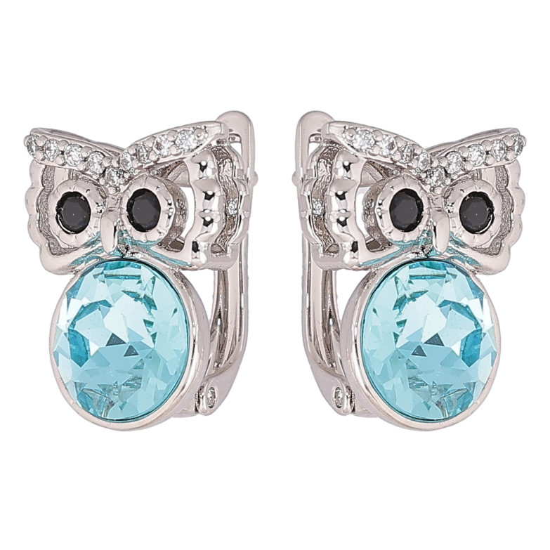 Сережки Xuping колір Родій з кристалами Swarovski англійський замок «Сови з кристалами Blue Zircon» фото №5