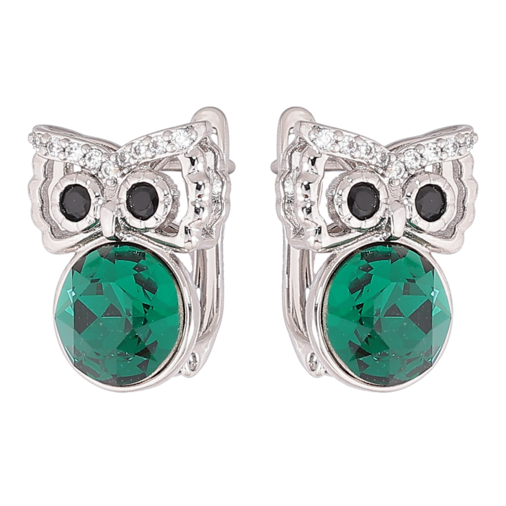 Сережки Xuping колір Родій з кристалами Swarovski англійський замок «Сови з кристалами Emerald» фото №23