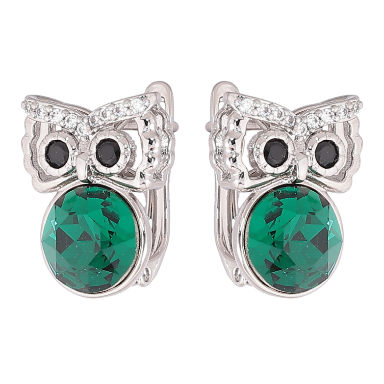 Серьги Xuping цвет Родий с кристаллами Swarovski английский замок Совы с кристаллами Emerald фото №1 Серьги Xuping цвет Родий с кристаллами Swarovski английский замок Совы с кристаллами Emerald фото №1