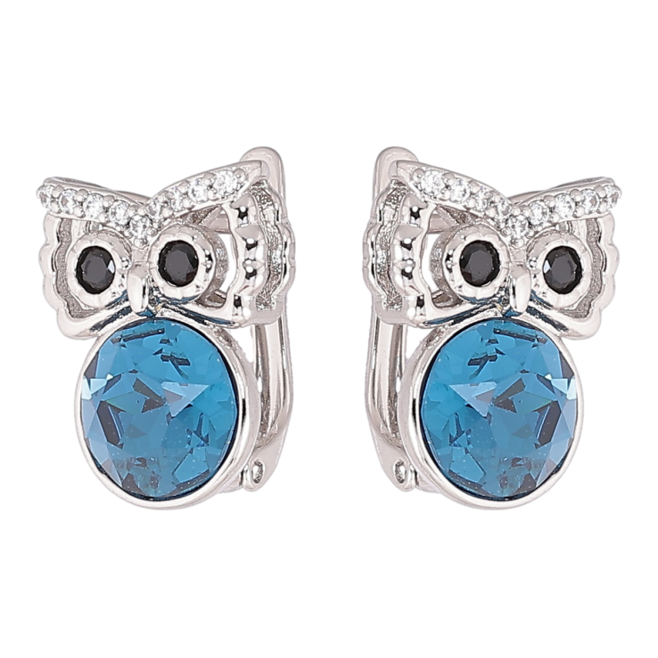 Сережки Xuping колір Родій з кристалами Swarovski англійський замок «Сови з кристалами Aquamarine» фото №24
