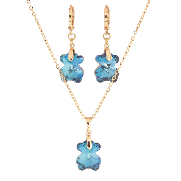 Набор Xuping цвет 18K с кр-ми Swarovski Серьги Кулон на цепочке Кристальные мишки Capri Blue дл. 40-45см фото №7