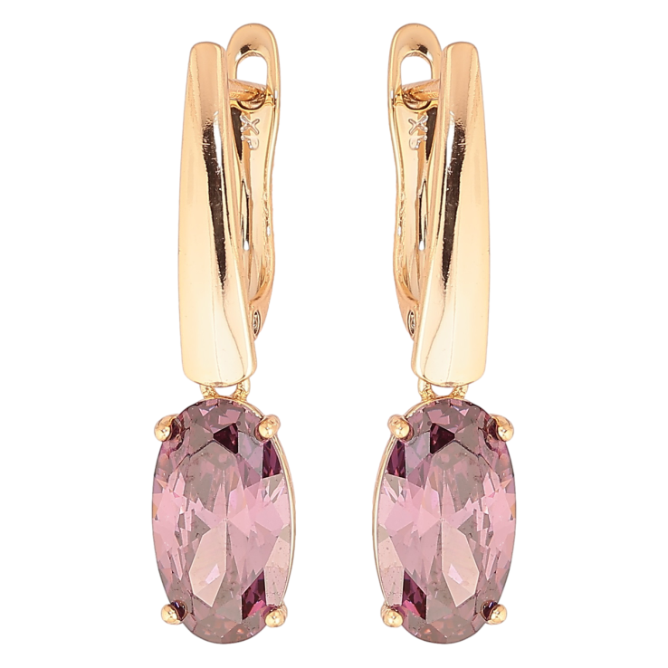 Серьги Xuping Позолота 18K английский замок Подвески с сиреневым кристаллом фото №8 Серьги Xuping Позолота 18K английский замок Подвески с сиреневым кристаллом фото №8