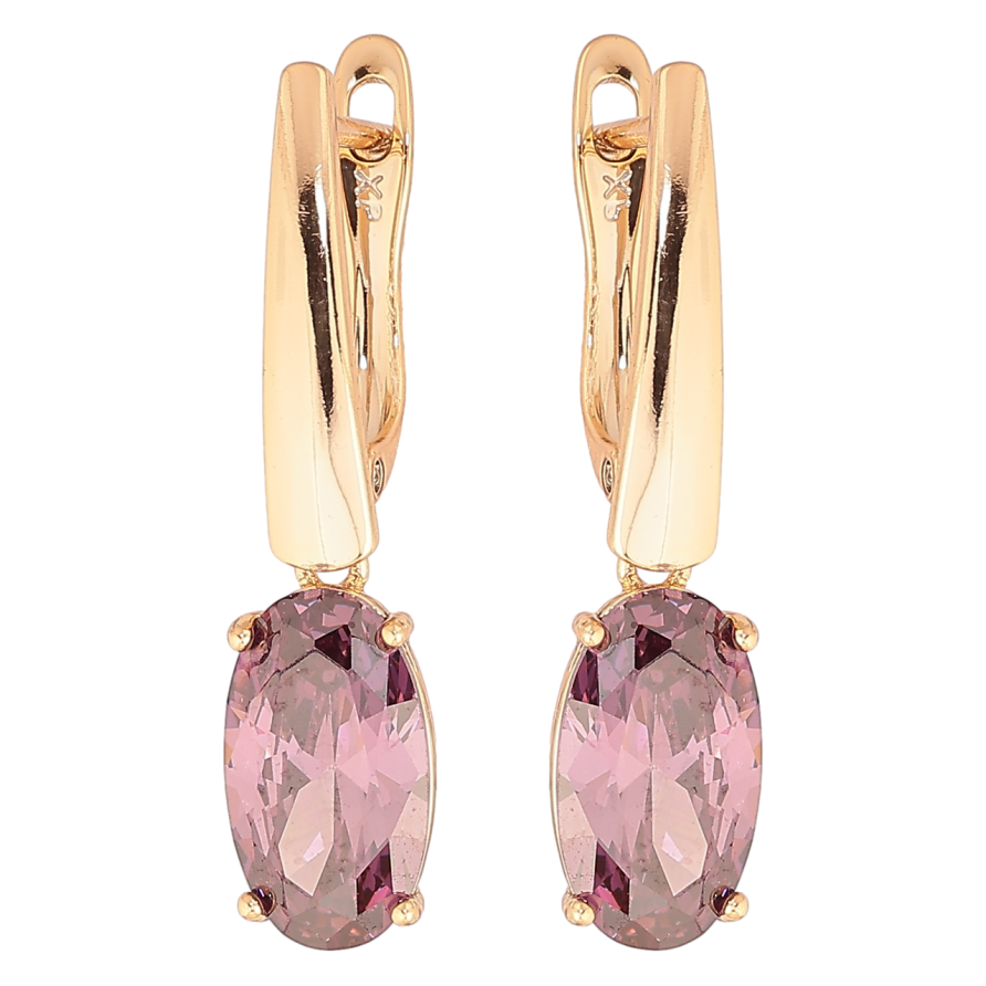 Серьги Xuping Позолота 18K английский замок Подвески с сиреневым кристаллом фото №1 Серьги Xuping Позолота 18K английский замок Подвески с сиреневым кристаллом фото №1