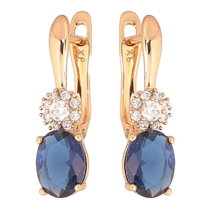 Серьги Xuping Позолота 18K английский замок Синий кристалл с кристальным цветочком фото №6 Серьги Xuping Позолота 18K английский замок Синий кристалл с кристальным цветочком фото №6