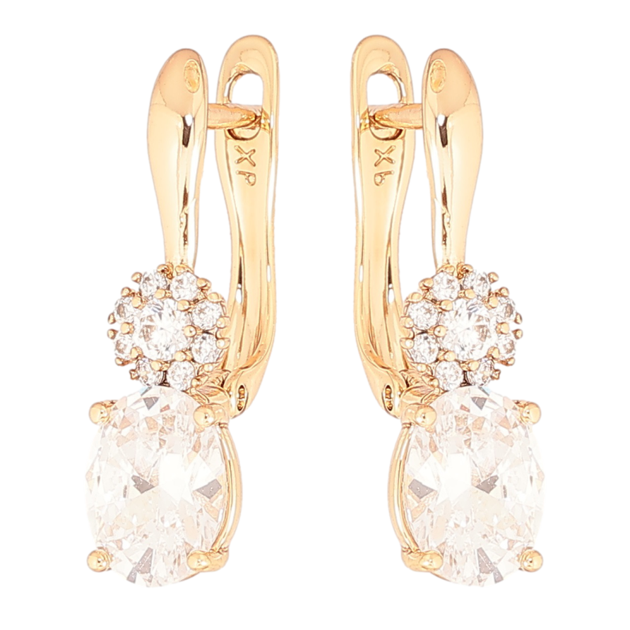 Серьги Xuping Позолота 18K английский замок Граненный кристалл с кристальным цветочком фото №1 Серьги Xuping Позолота 18K английский замок Граненный кристалл с кристальным цветочком фото №1