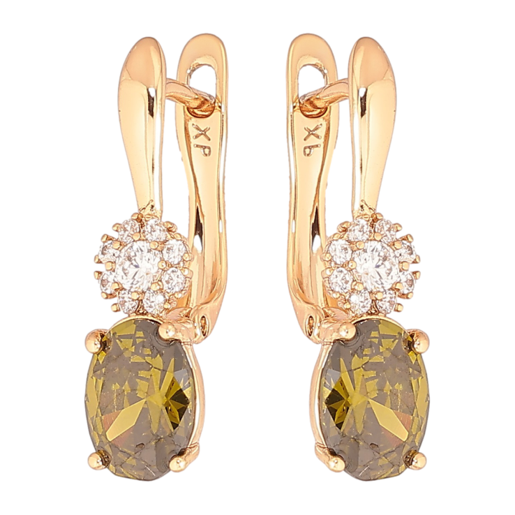 Серьги Xuping Позолота 18K английский замок Оливковый кристалл с кристальным цветочком фото №19 Серьги Xuping Позолота 18K английский замок Оливковый кристалл с кристальным цветочком фото №19