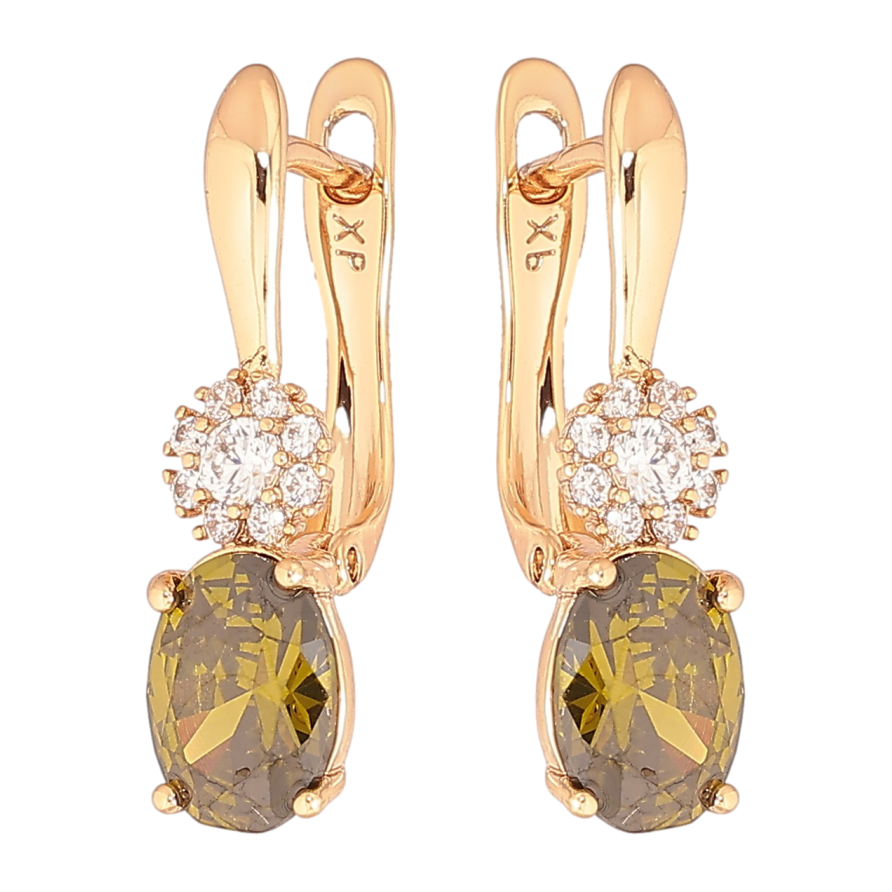 Серьги Xuping Позолота 18K английский замок Оливковый кристалл с кристальным цветочком фото №1 Серьги Xuping Позолота 18K английский замок Оливковый кристалл с кристальным цветочком фото №1